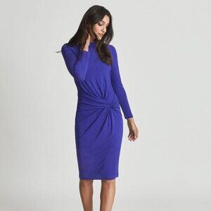 NEW Reiss Freya Draped Midi Dress with Twist Front in Cobalt Blue Ladies' Size 4